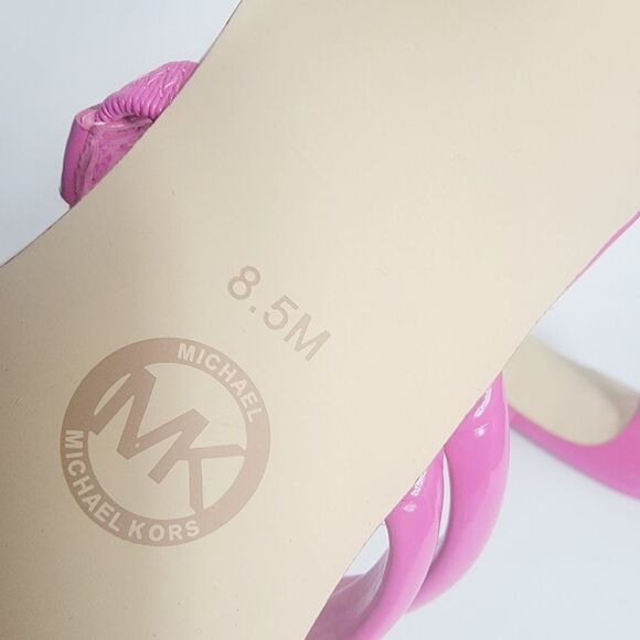 Michael Kors Celia Kitten Strappy Square Toe Slide Pink Patent Bombe Size 8.5 - Picture 7 of 9